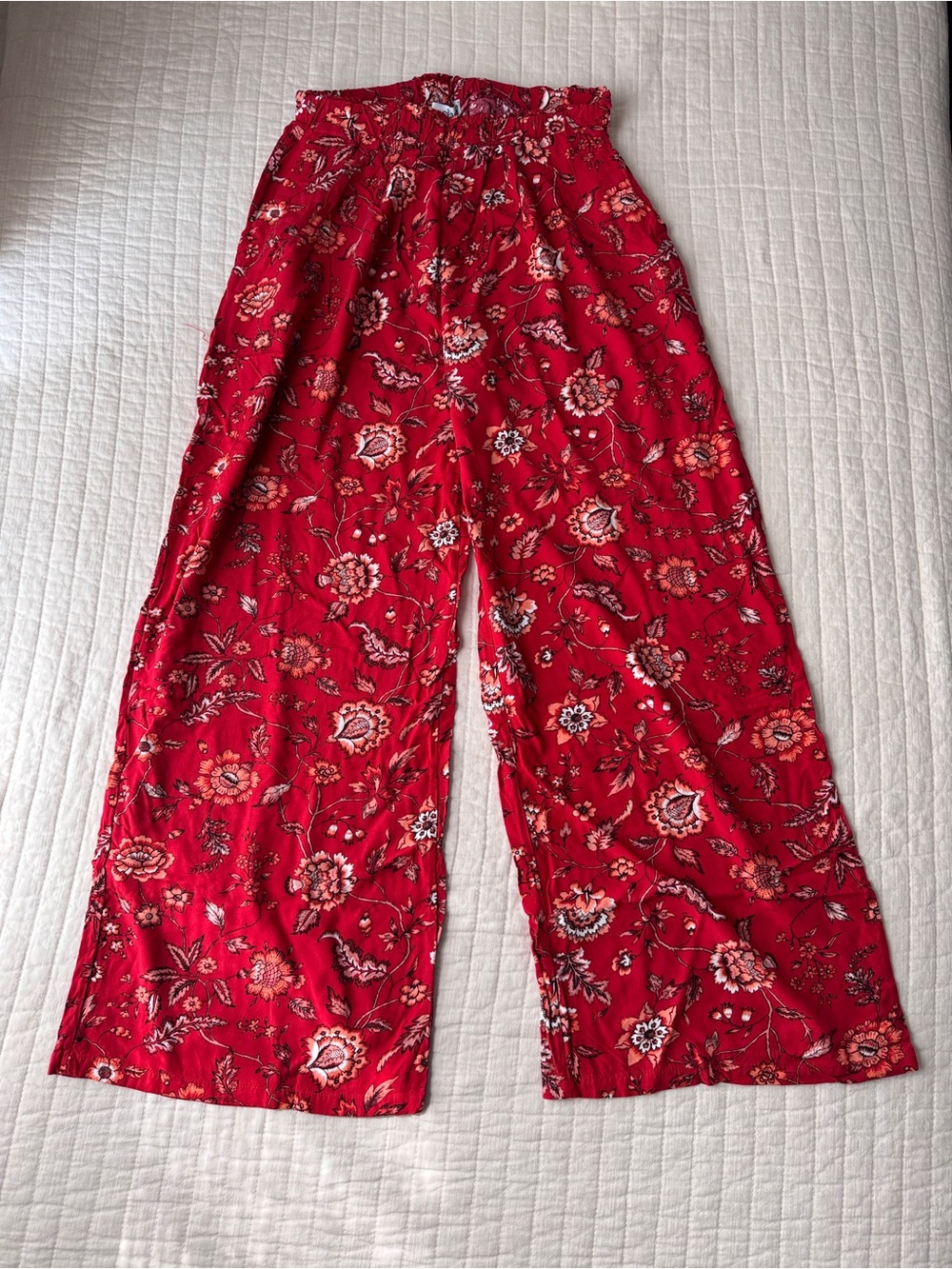 Red Floral Wide-Leg Palazo Pants